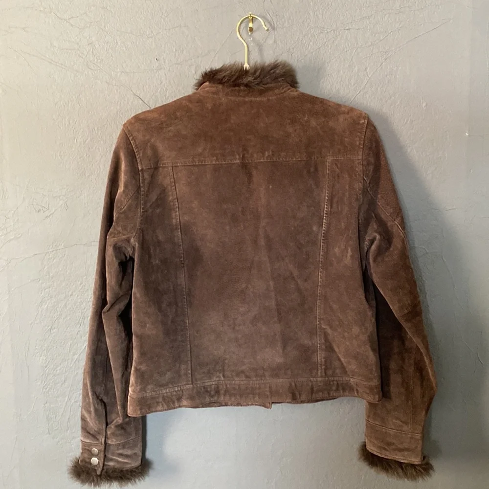 Coldwater Creek Brown Leather Zip Front Jacket Faux Fur Collar and Cuffs - Picture 7 of 12